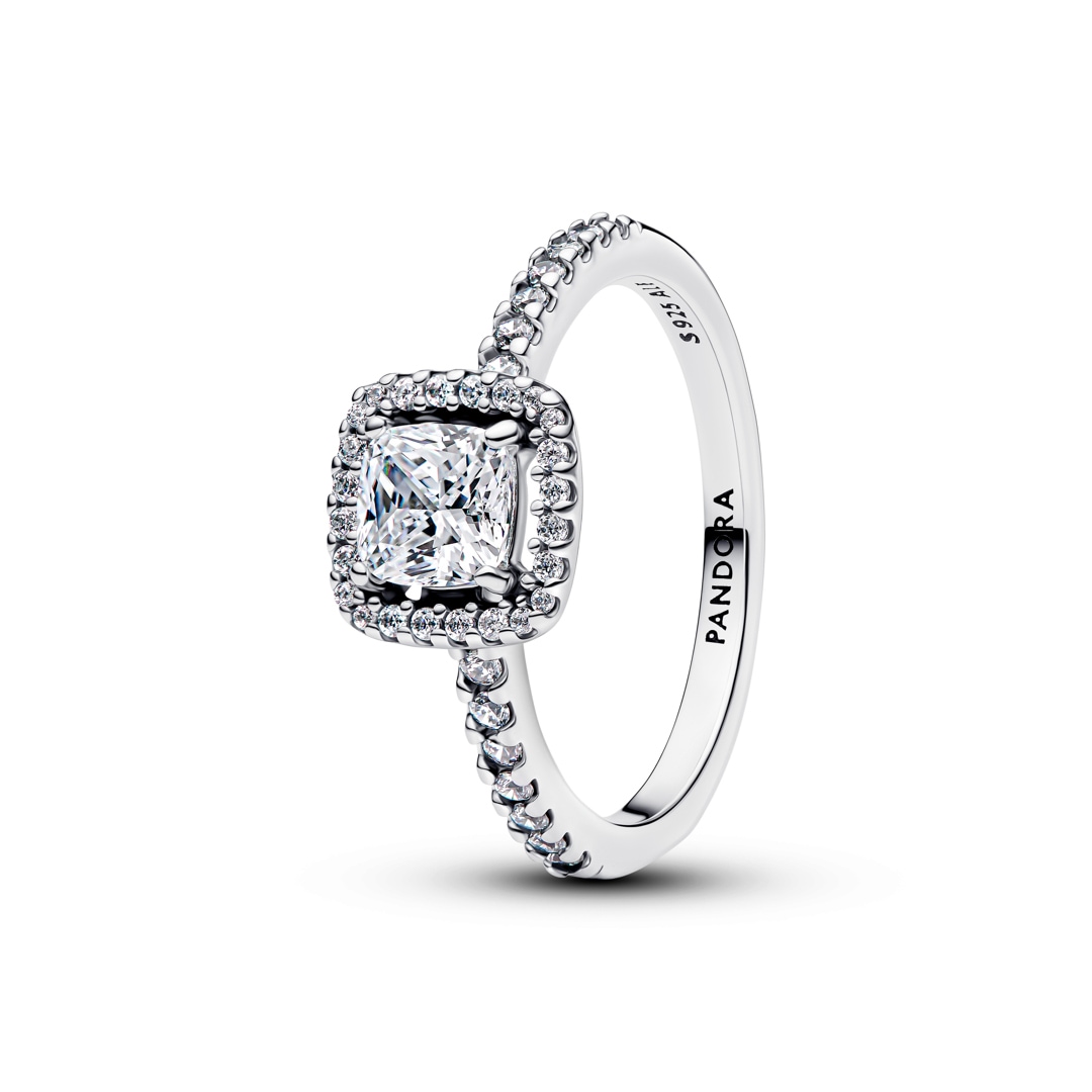 Pandora Timeless Funkelnder Quadratischer Strahlenkranz Ring 925 Silber