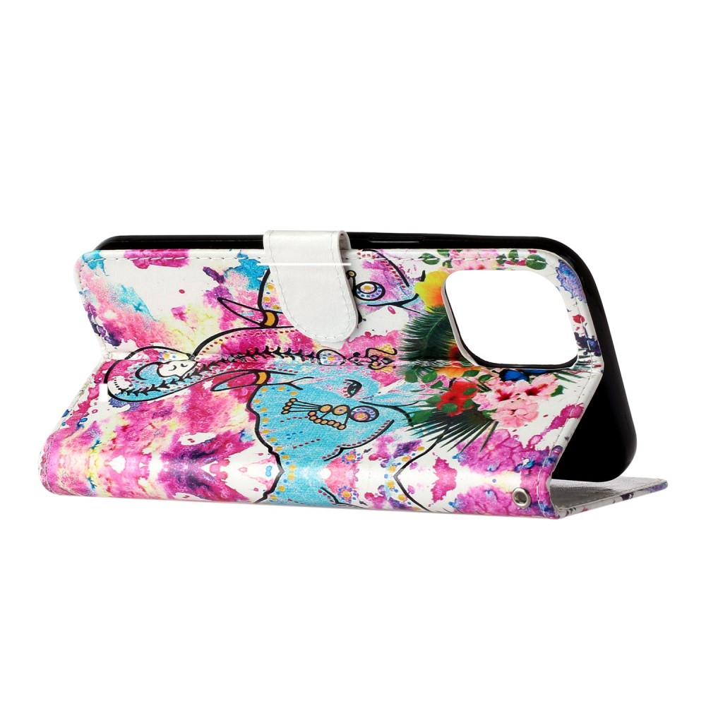 iPhone 16 Pro Leder Tasche mit Kartenfächer - Indian Flower Elephant