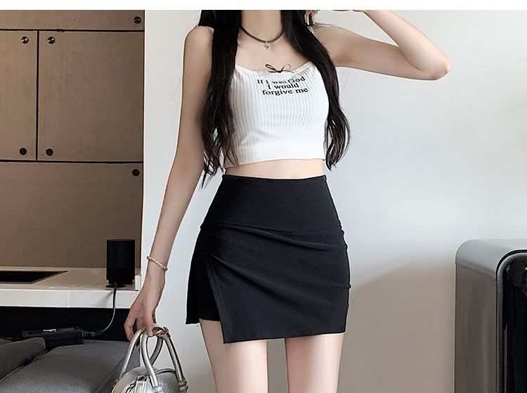 Malrowe - Hoge taille effen mini-kokerrok met split
