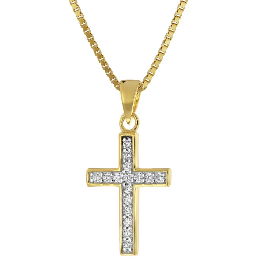 trendor Kreuz-Anhänger für Mädchen Gold 585 + vergoldete Silberkette gold