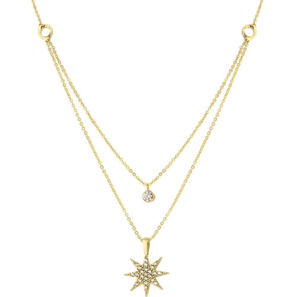 Collier - Laiton plaqué or & zircons