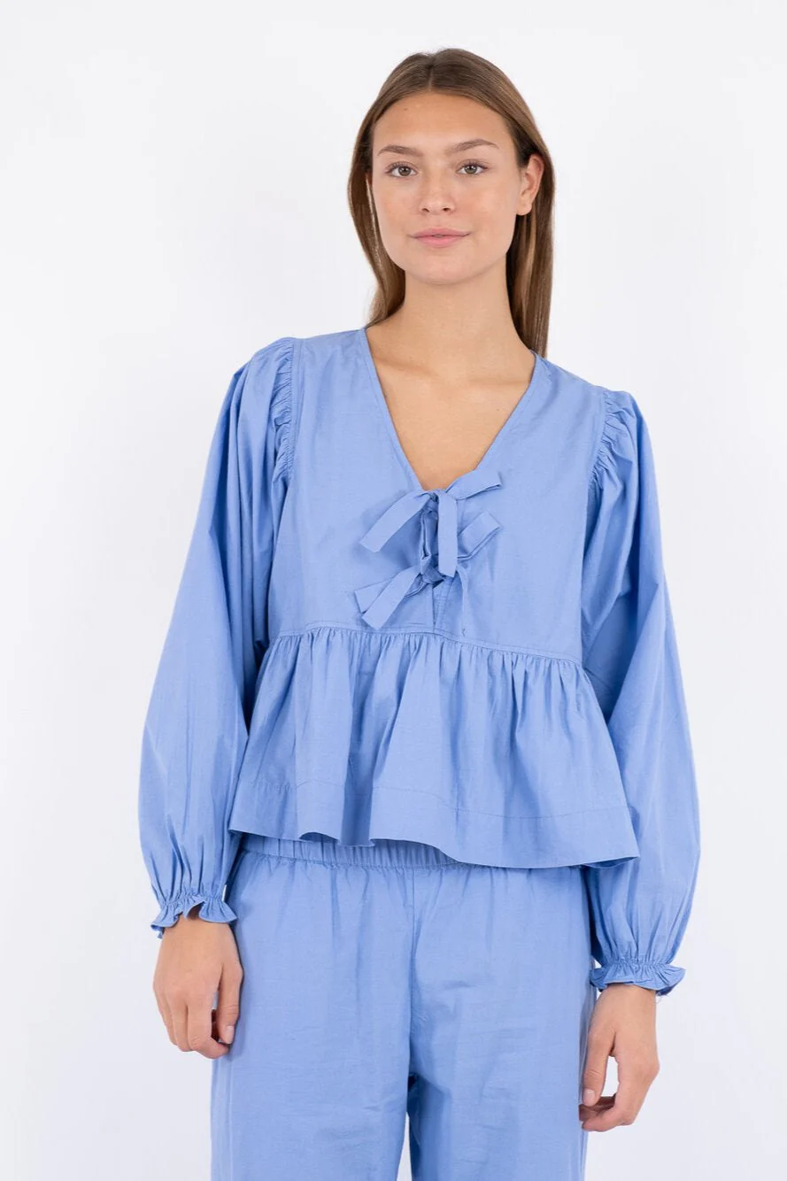 Neo Noir  Bessie C Poplin bluse - lyseblå