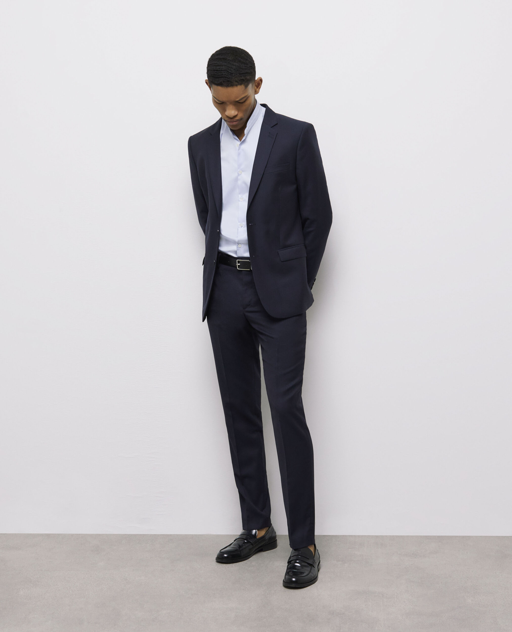 Veste de costume en laine bleu marine