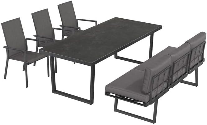 OUTLIV. Gartenmöbel Set Lucca L Aluminium Olefin 6 Personen mit Diningsofa Hochlehner Sesseln Glaskeramik Tisch 220x100 cm Dunkelgrau wetterfest