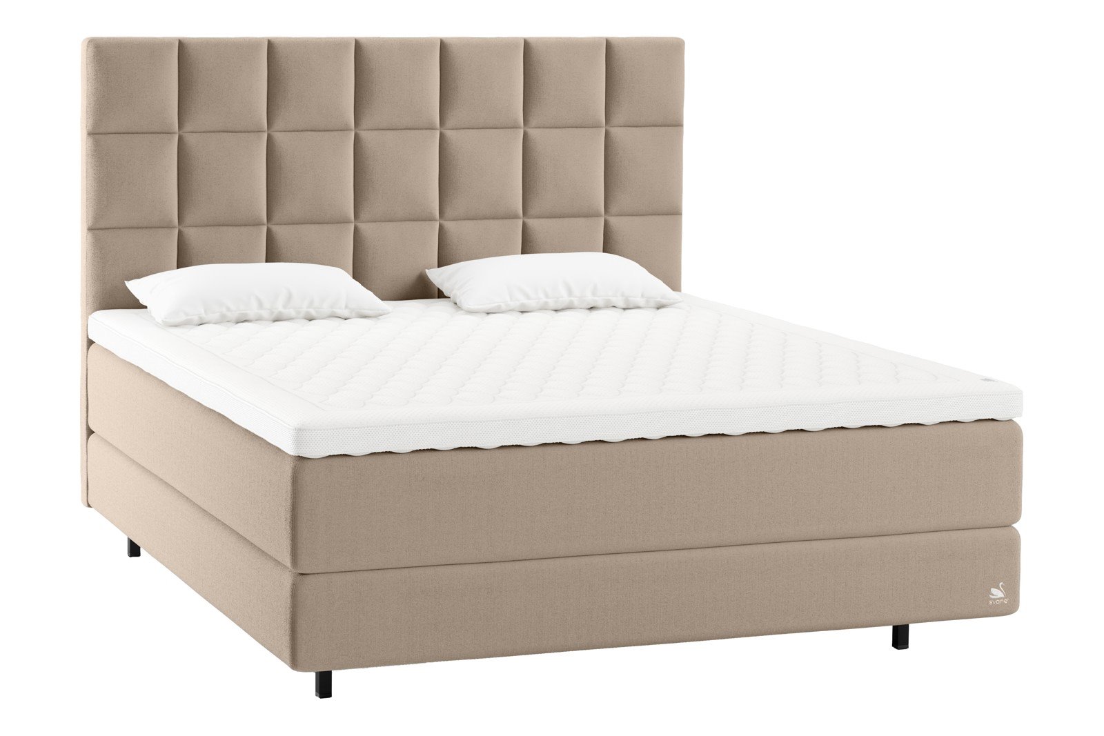 Zilva Kontinentalseng 200x200 Tekstil Moment Beige, Ocean Softec overmadrass og Floating ben, Sengegavl selges separat.