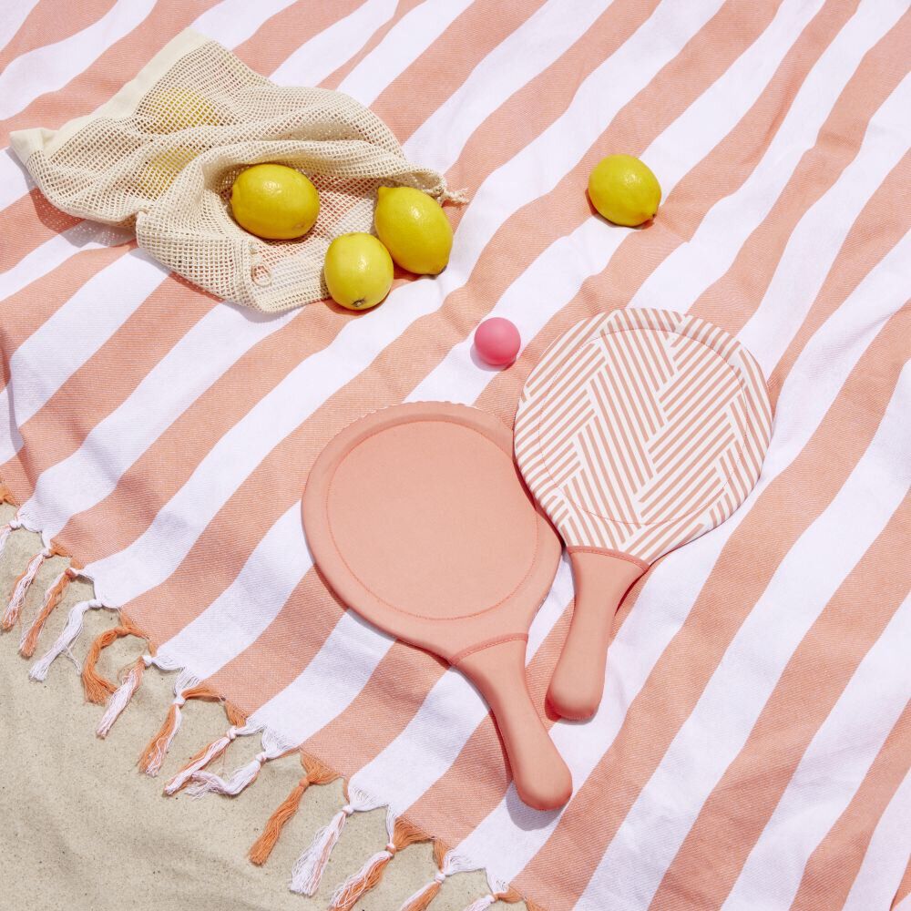 Lot de 2 raquettes de plage + 1 balle adulte 170C plastique orange