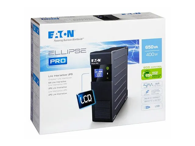 Eaton Ellipse PRO 650 - UPS - AC 230 V - 400 Watt - 650 VA - 7 At - USB - output-stikforbindelser: 4 - 2U - 19