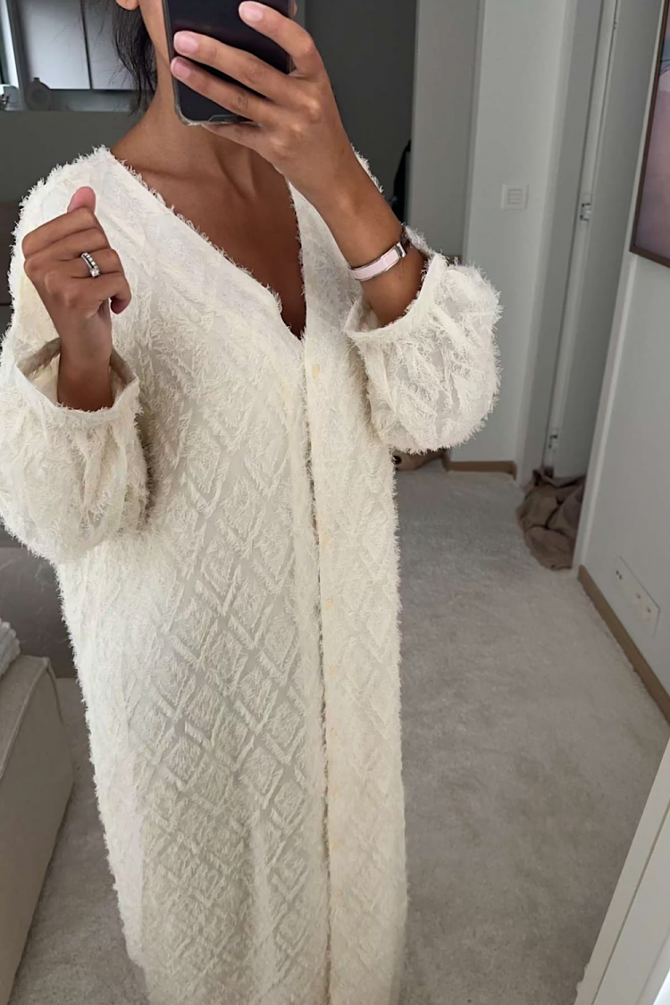 Robe gilet longue duveteuse beige