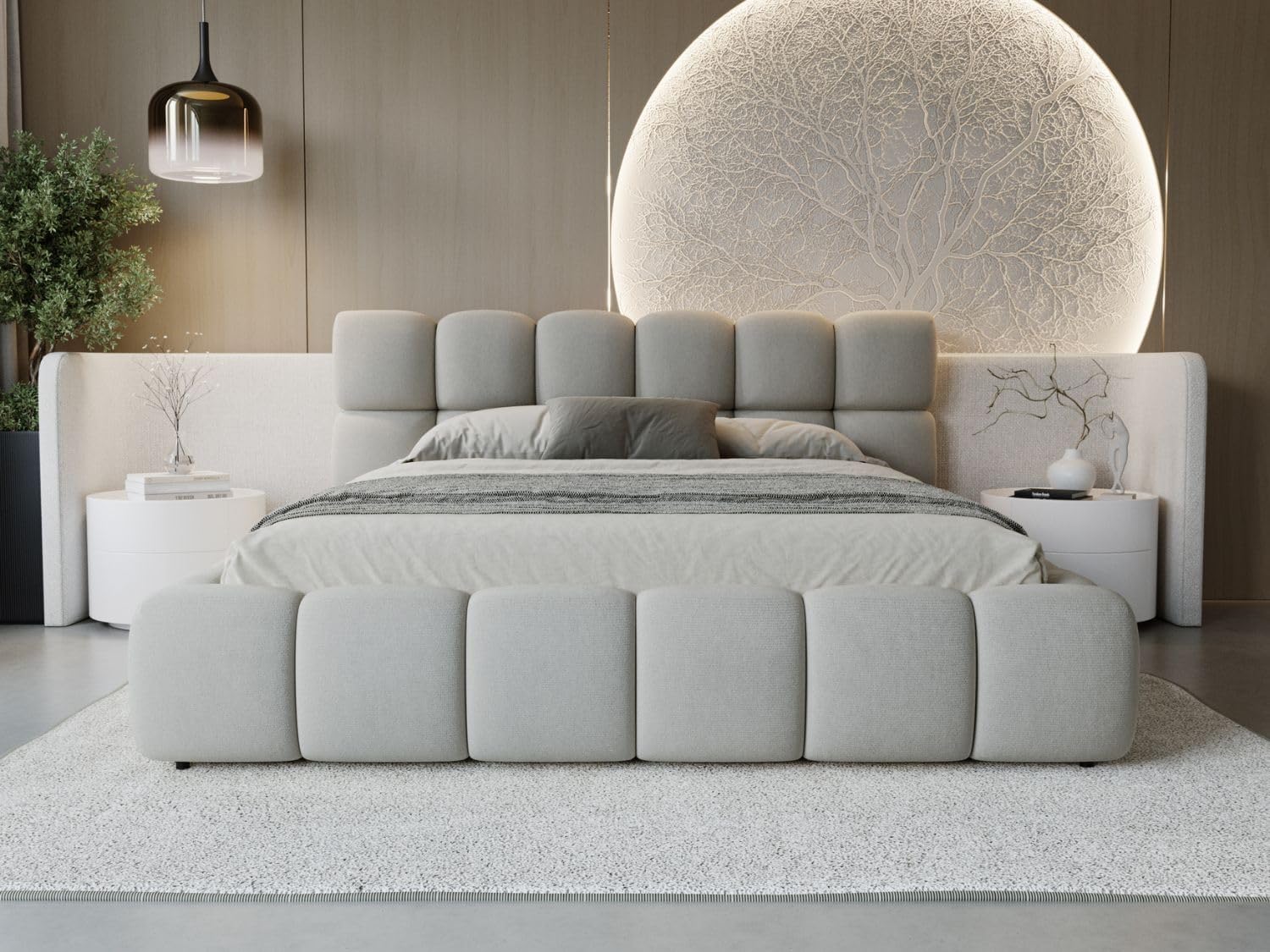 GRAINGOLD Modo Bett 200x200, Polsterbett mit Bettkasten, Polsterbett mit Stauraum, Samt, mit Lattenrost, mit Kopfteil, ohne Matratze (Grau, 200x200)