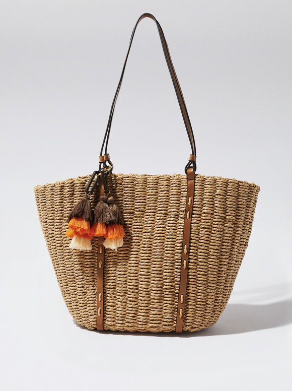 Bolsa de palha com pingente - Bege