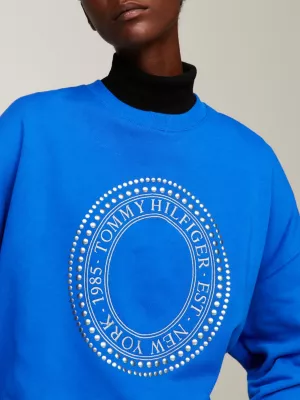 Moletom Relaxed Fit com Logo Brilhante e Tachas