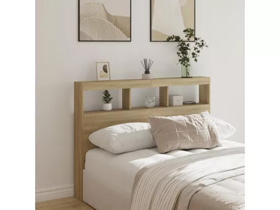 Armoire tête de lit avec LED chêne sonoma 140x17x102