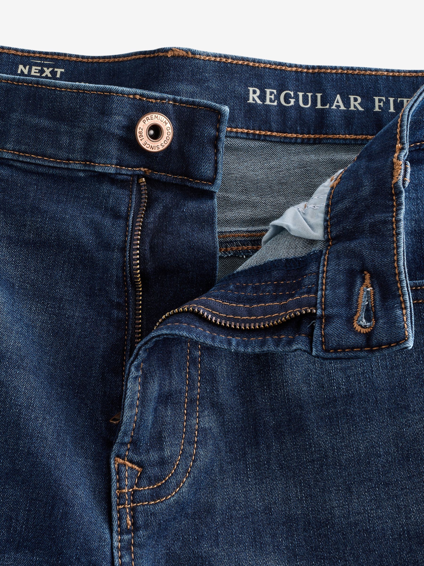 Mediumblauw - Klassieke stretchjeans met standaard taps toelopende pasvorm
