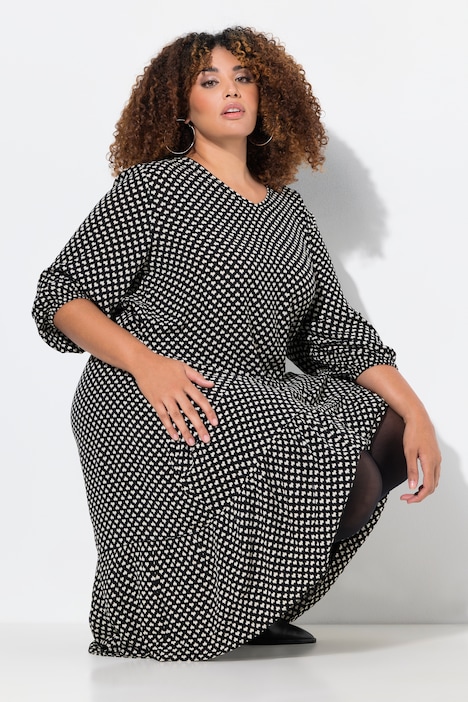 Midikleid, Herzen, A-Linie, V-Ausschnitt, 3/4 Arm