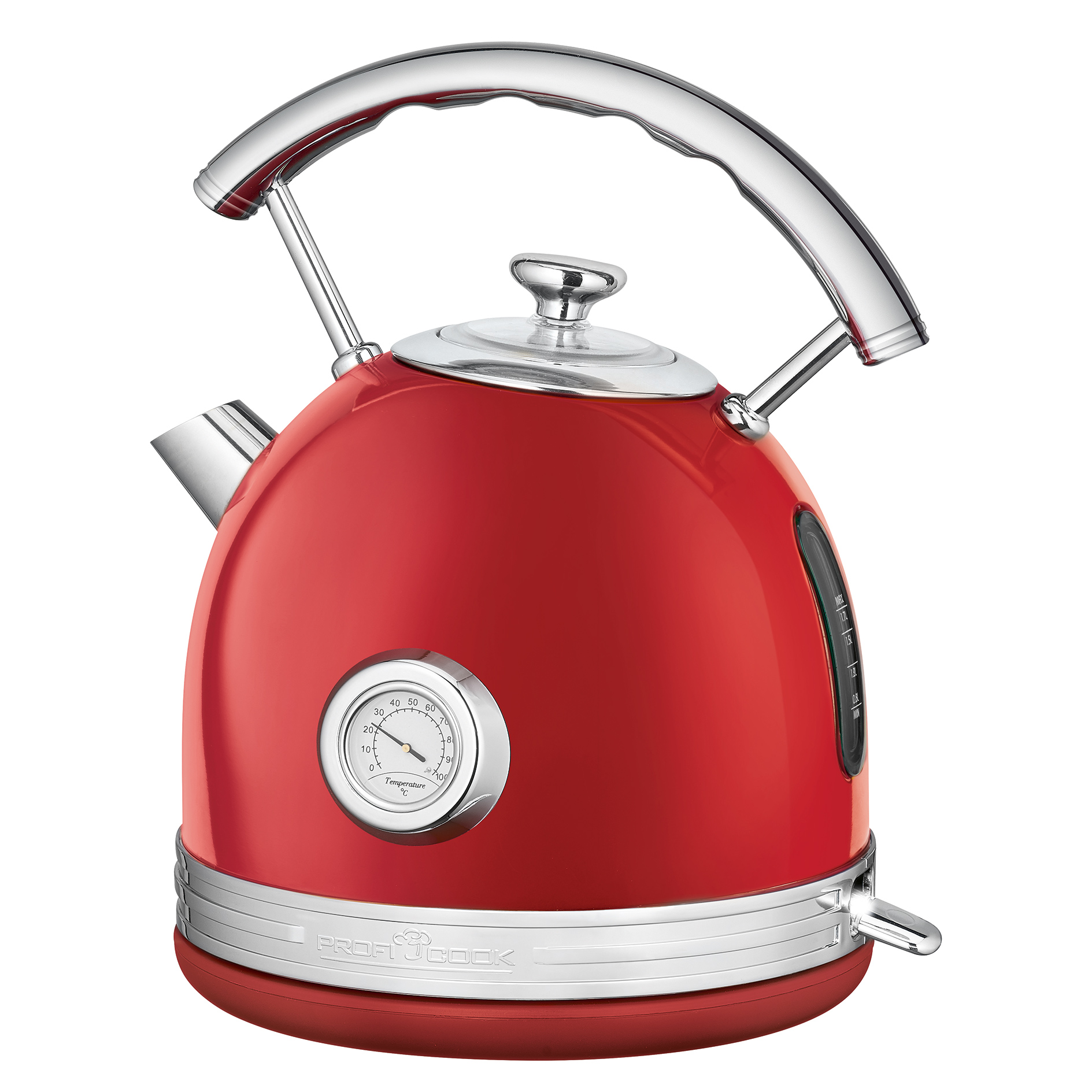 PROFICOOK Wasserkocher - rot - Edelstahl - Vintage - 1,7 Liter