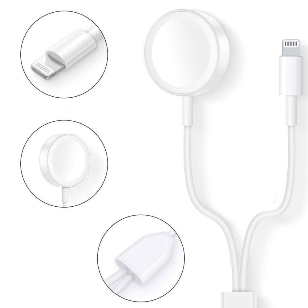 (1m) 2in1 USB A auf Lightning / Apple Watch Magnetisches Ladekabel Datenkabel - Weiss