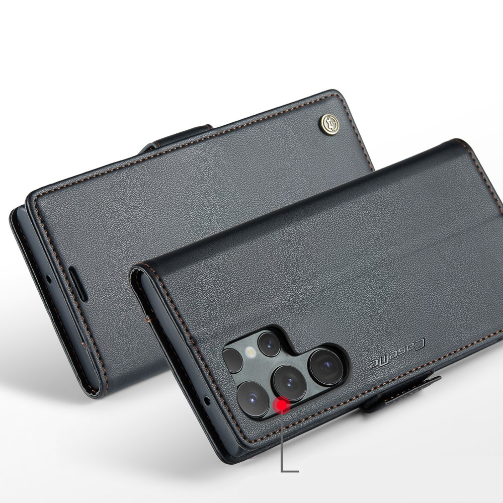 Samsung Galaxy S23 Ultra 5G Leder Tasche Flip Wallet Etui mit Kartenfächern Litchi Look (RFID Schutz) - Schwarz