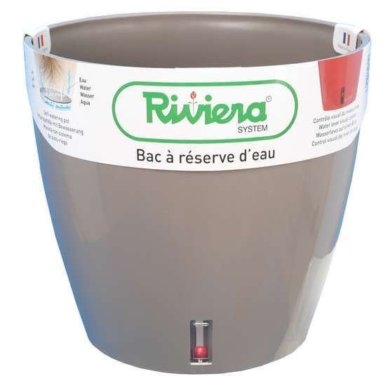 Pot Réserve d'eau Eva New en polypropylène 100% recyclable Taupe Ø30cm