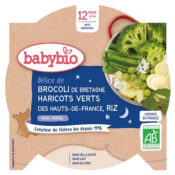Prato Babybio Jantar Brócolis Feijão Verde Arroz +12m Orgânico 230g