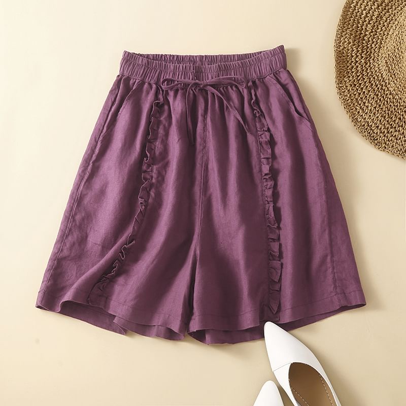 YARU - Hoge taille effen geplooide shorts