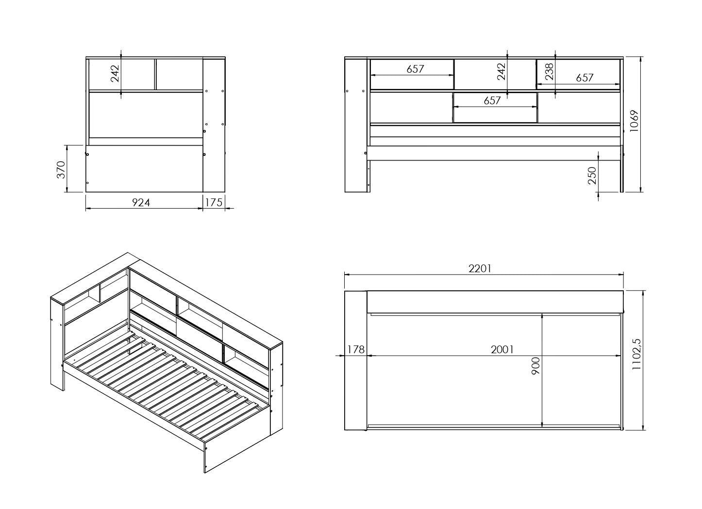 Home affaire Stauraumbett »Amance, Kopfteil beidseitig montierbar, stabil und langlebig, Stauraum« Aussenmasse B/T/H: 110,2/220,1/106,9 cm,  FSC® zertifiziert, inklusive Lattenrost,  Made in EU,Massivholz + MDF