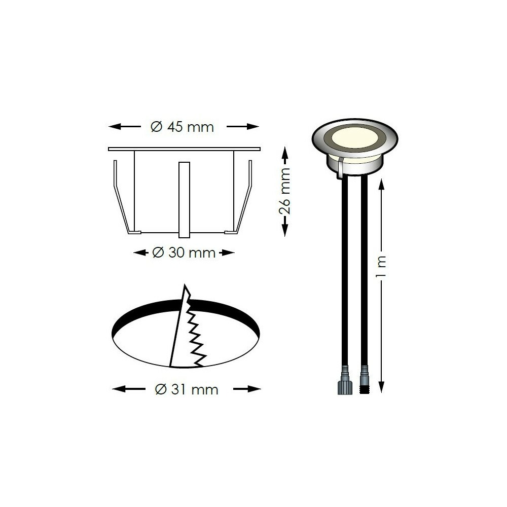 10 spots led à encastrer - blanc chaud - transformateur 30w - sofia - ø45mm - ø perçage 31mm - plug & play - dimmable