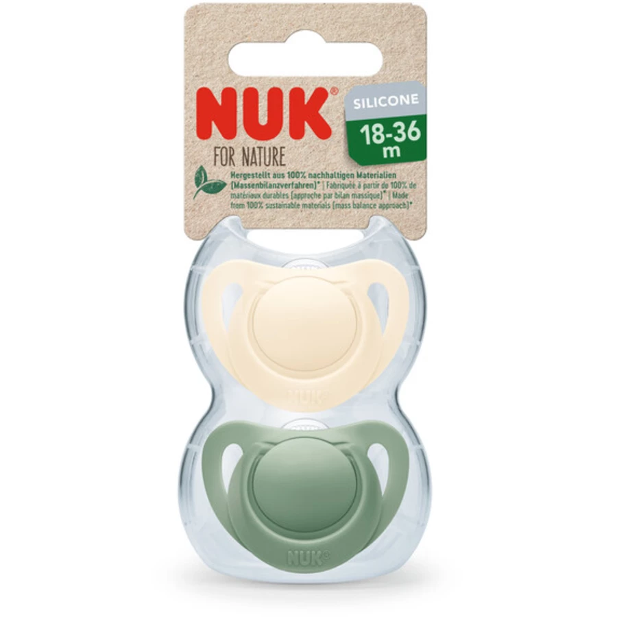 NUK Schnuller For Nature Silikon 18-36 Monate grün  creme 2er-Pack