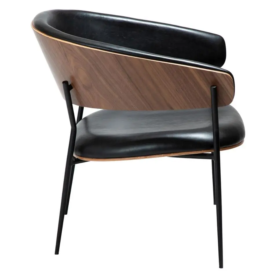 Hioshop Crib Dan-Form fauteuil met armleuningen fineer walnoot- PU-kunstleer