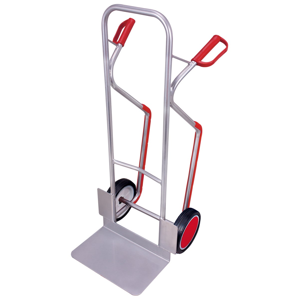 VARIOfit aluminium steekwagen met grote schep, 200 kg laadvermogen, kunststof glijders en massief rubberen banden.
