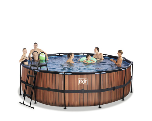 EXIT WoodPool ronde opzetzwembadset Ø 450x122 cm incl. zandfiltersysteem & ladder, houtlook