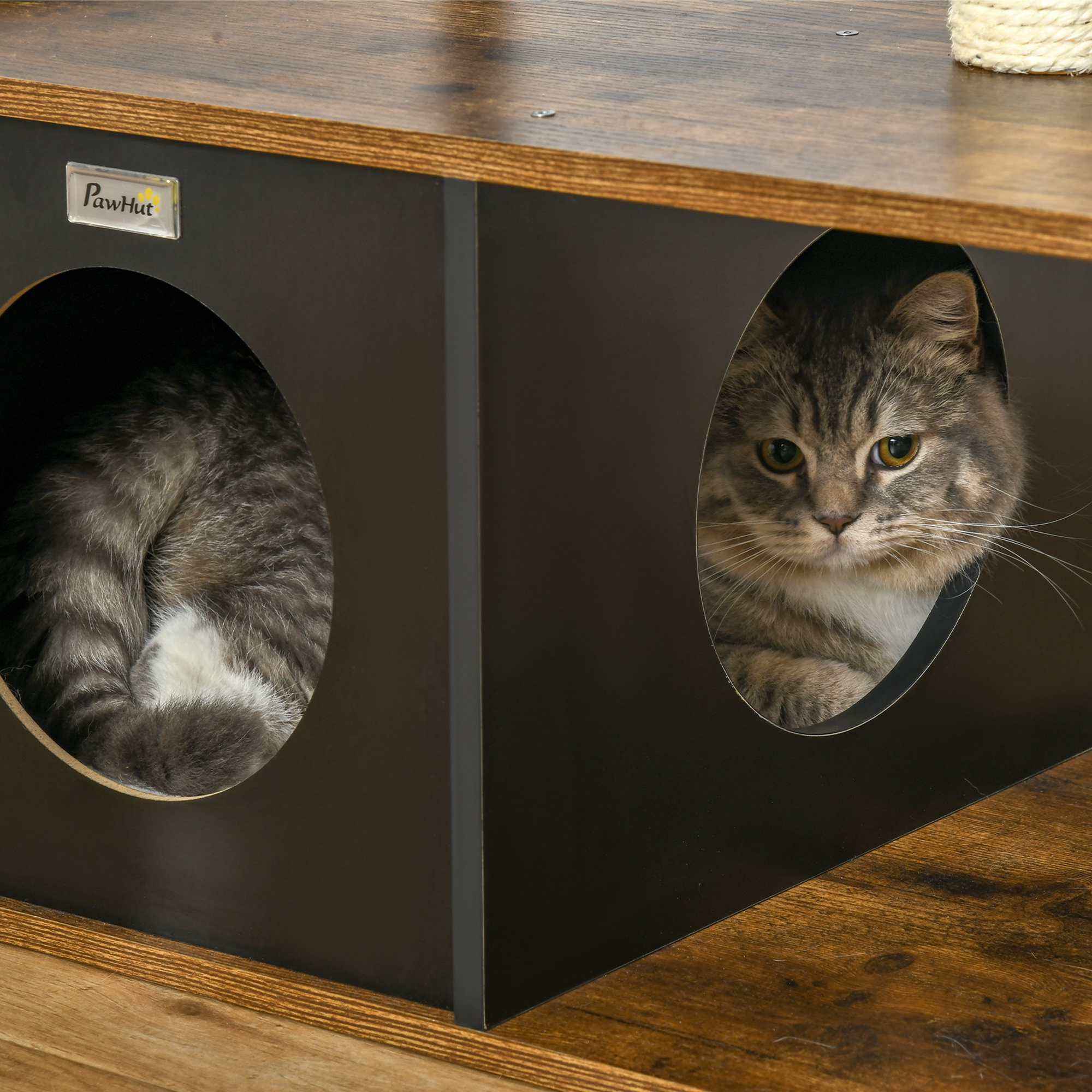 PawHut Katzenhaus mit Kratzstamm schwarz, natur 64L x 40B x 60H cm