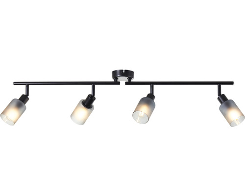 Plafondspot, 4-lichts, HxBxD 18x86x8 cm, zwart/rookglas