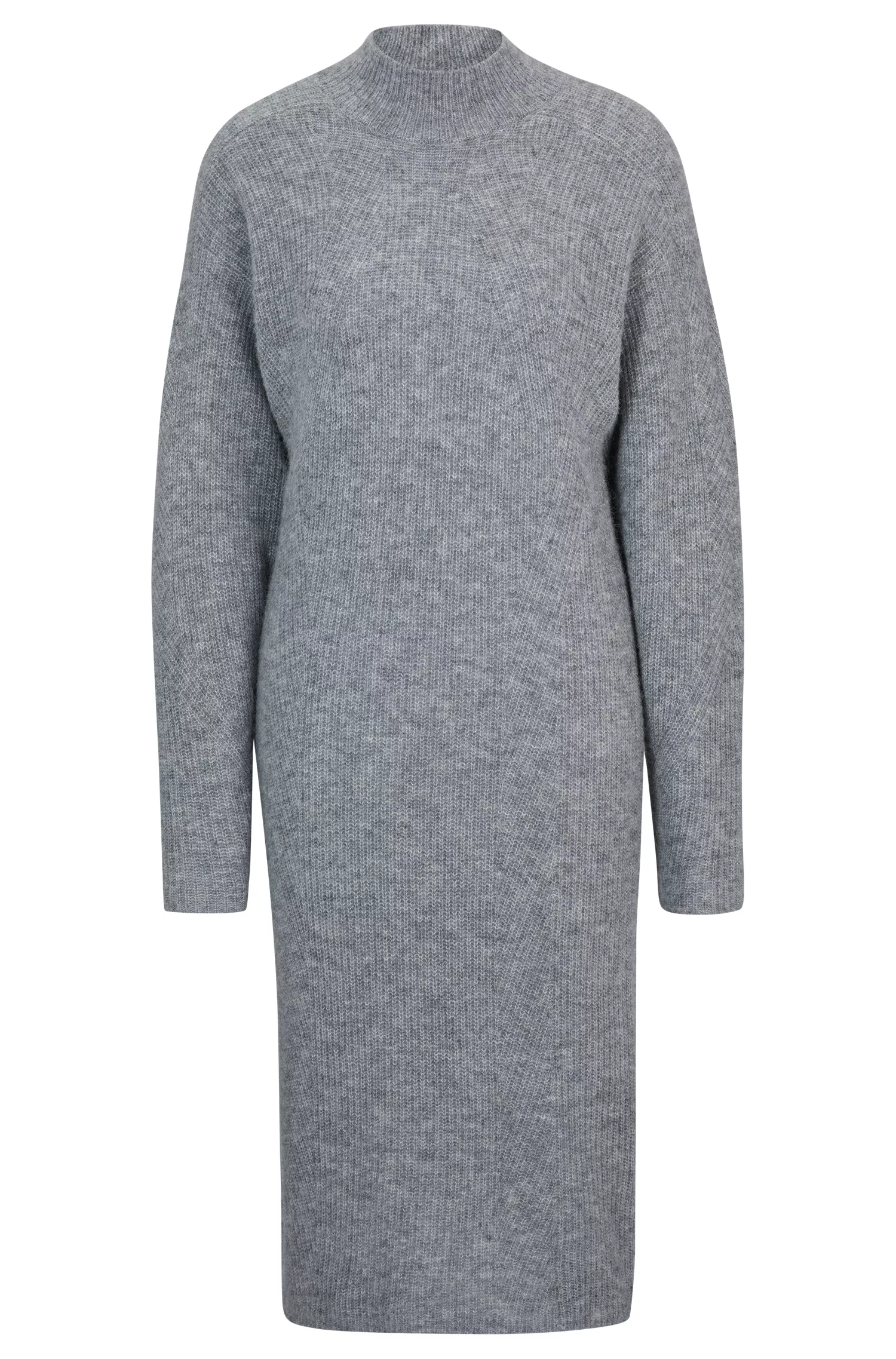 Vestido BOSS laranja de gola alta em malha com textura canelada mista.