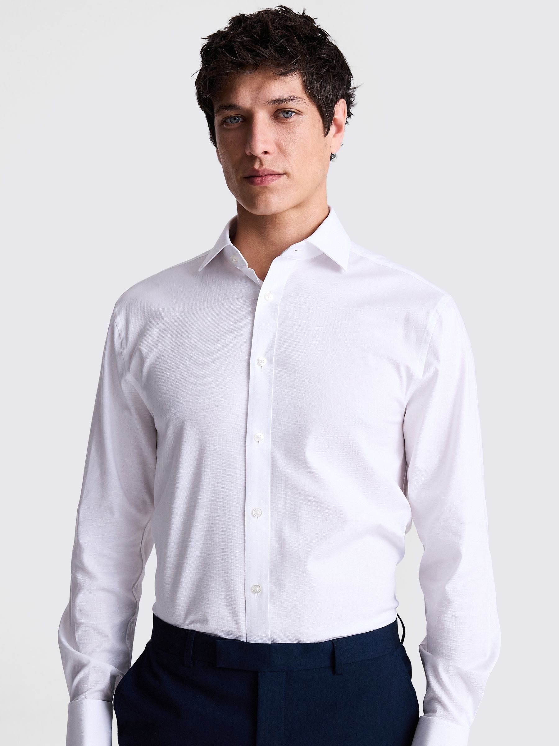 MOSS - Regular-fit stretchoverhemd met dubbele manchet en dobby