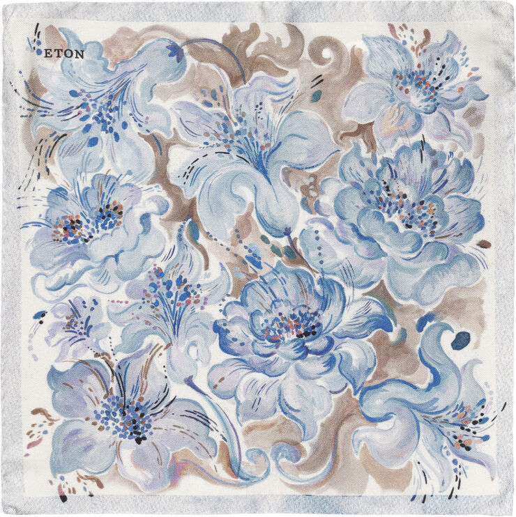 ETON Light Blue Floral Silk Pocket Square Blå