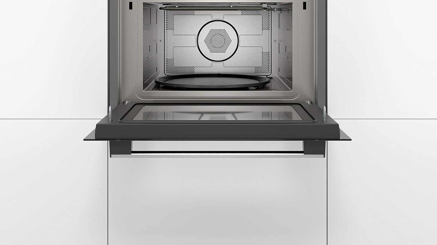 Bosch CMA583MS0 Serie 4 Einbau-Mikrowelle mit Heißluftfunktion, 45 x 60 cm, 900 W, Drehteller 36 cm, AutoPilot 15 15 Automatikprogramme, LED-Touchdisplay, LED-Beleuchtung gleichmäßige Ausleuchtung