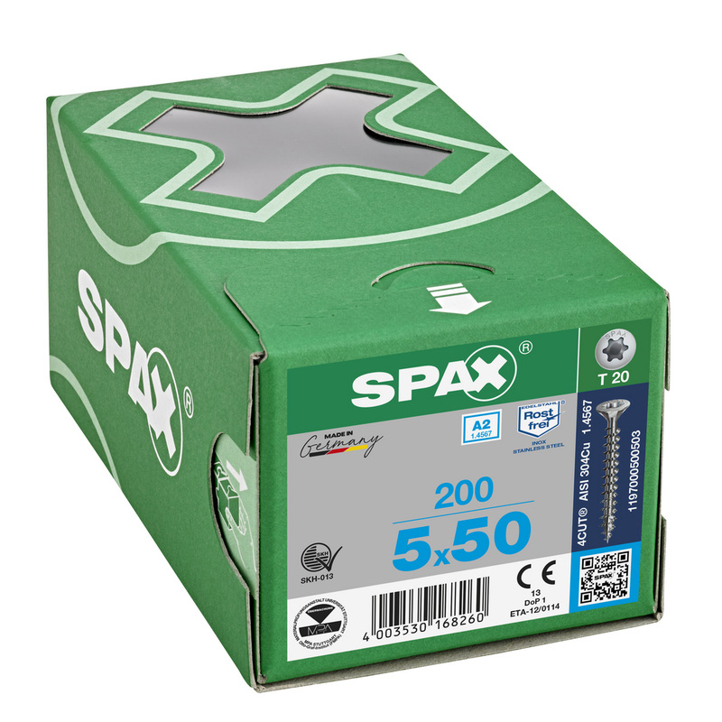 Spax universele schroeven T-STAR plus platkop voldraad RVS 5x50mm TX20