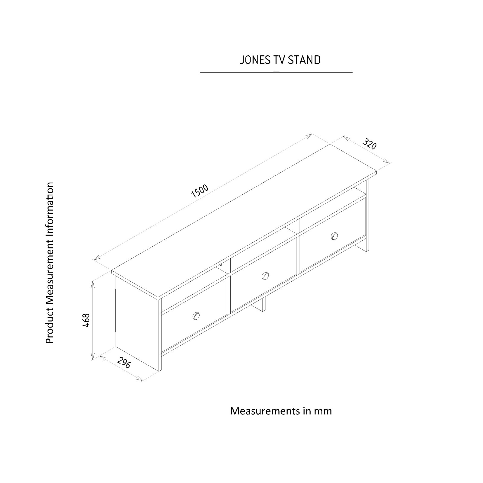 TV-Lowboard - weiß - 3 Klappen - 150 cm