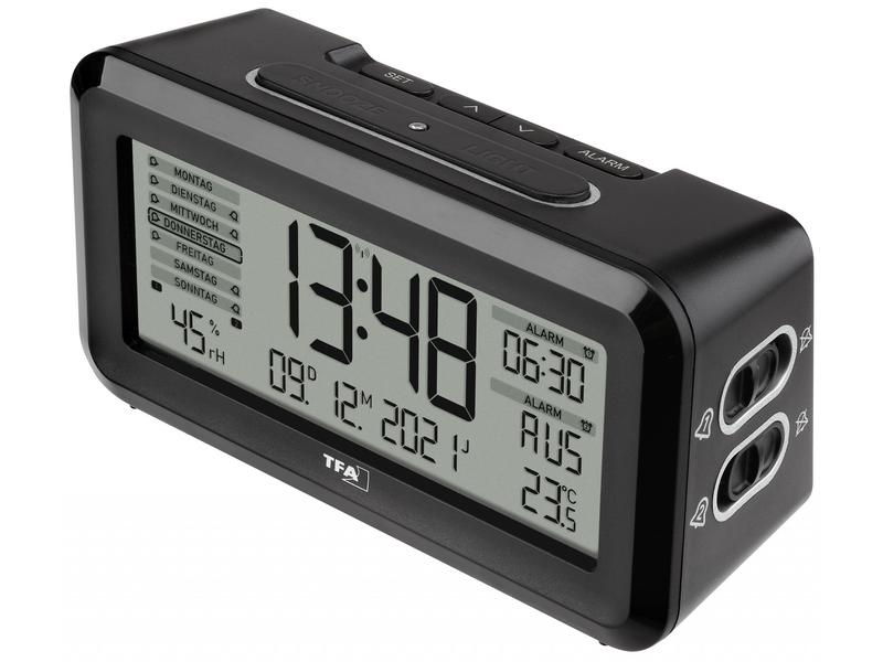 TFA Dostmann Funkwecker Boxx2 Schwarz Funkuhr mit höchster Genauigkeit