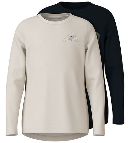 Name It Bluse - NkfVix - 2-pak - Blåck/Jet Stream/Love