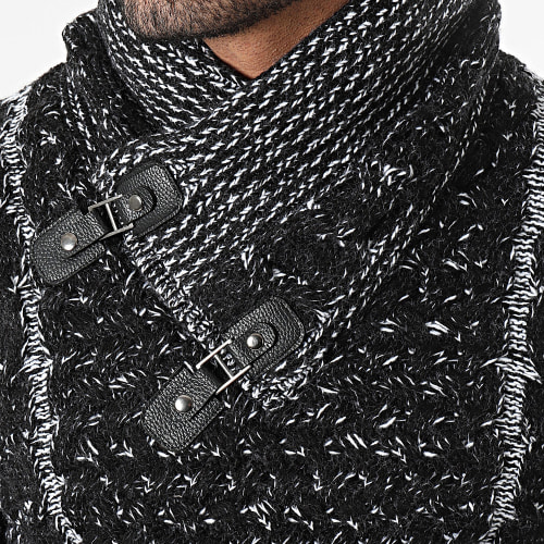 Pull Col Boutonné 2045 Noir Blanc