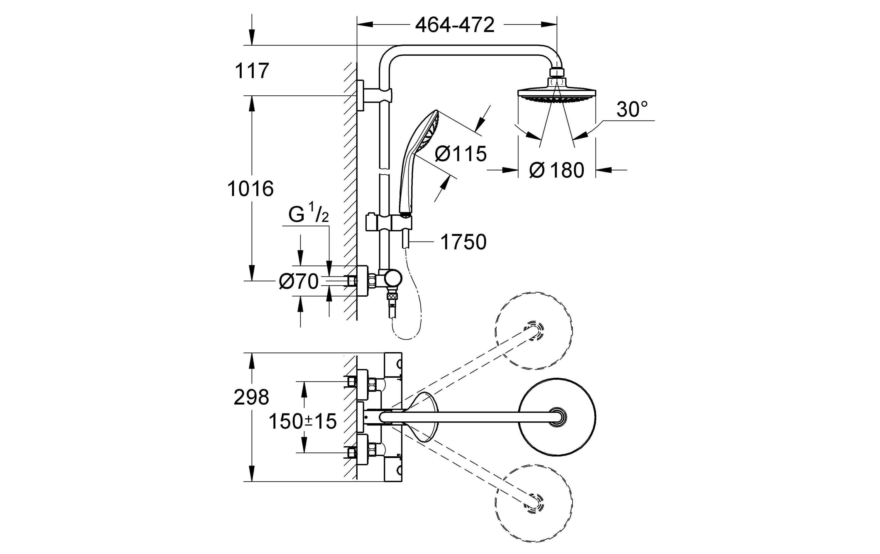 Duschsystem Euphoria System 180<br>Mit Thermostatbatterie für Wandmontage