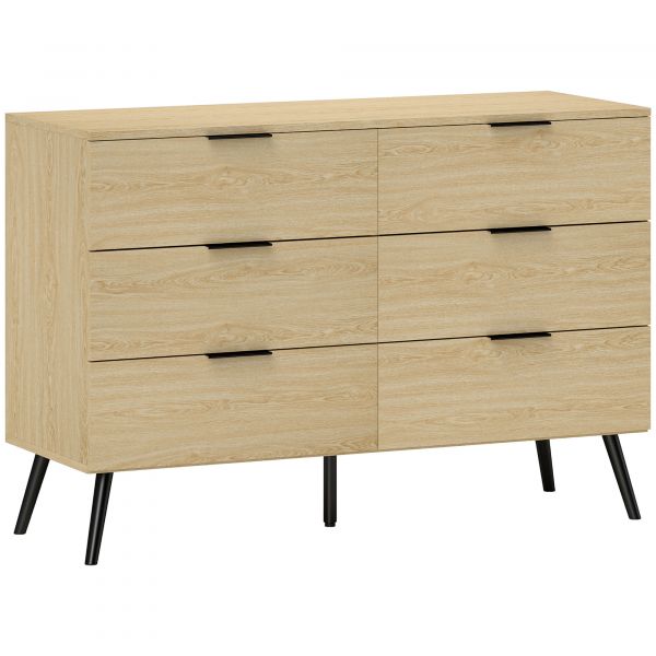 Homcom Cómoda com 6 Gavetas Cómoda para Quarto Cómoda Moderna com Desenho Anti-tombo 110x40x75 cm Carvalho - 831-785V00AK