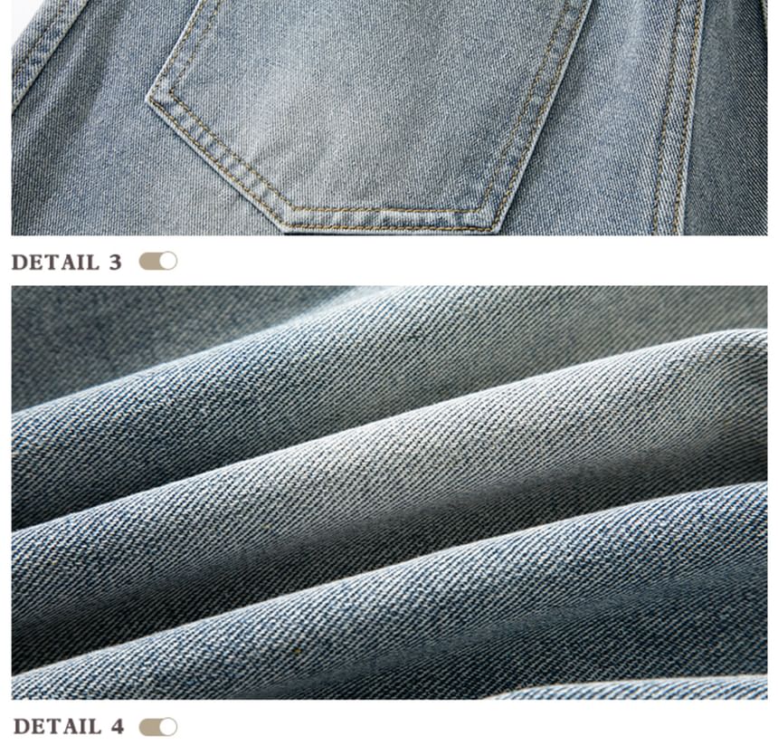 purplelouve - Mid Rise Washed Label Applique Denim Shorts