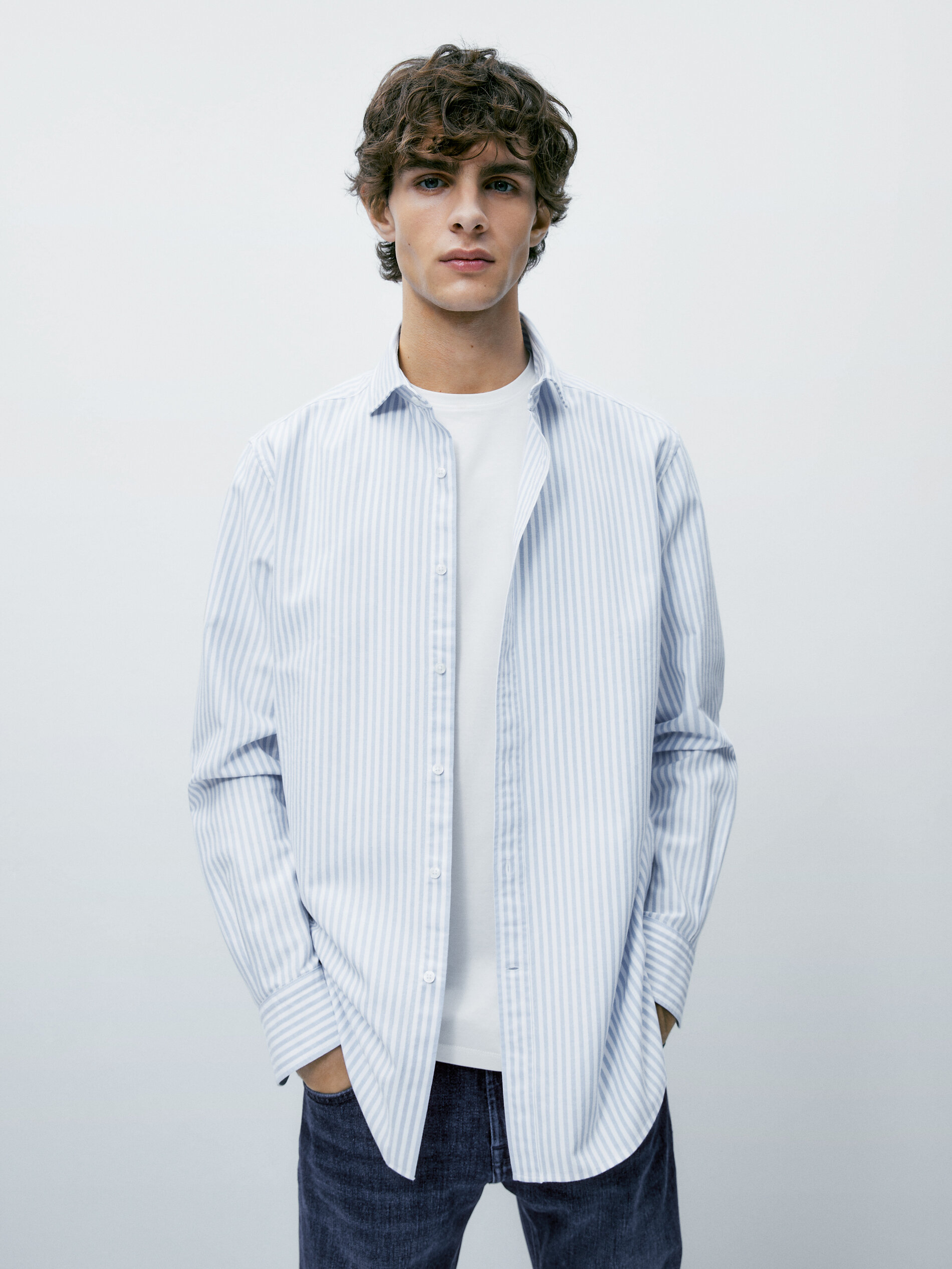 Camisa Oxford slim fit Rayas Algodón - AZUL CLARO