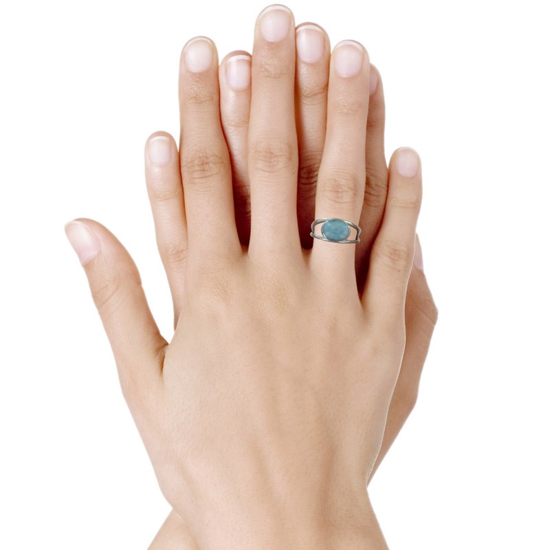 Bague Argent Ovale de Larimar et d'Argent