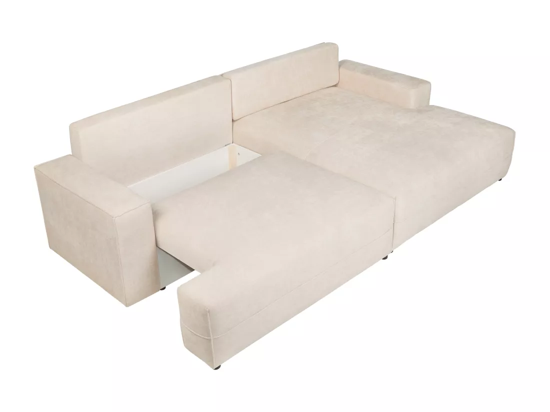 Canapé d'angle droit convertible en tissu texturé beige BREGLIO