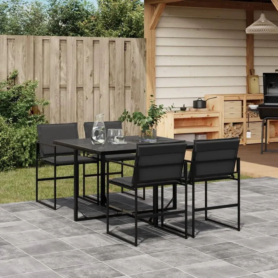 vidaXL - 5-delige inklapbaar Tuinset gris kussens -Zwart textileen - 110x107 cm