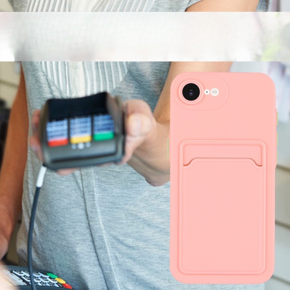 iPhone 16e Gummi Case Hülle mit Kartenfach - Rosa / Orange
