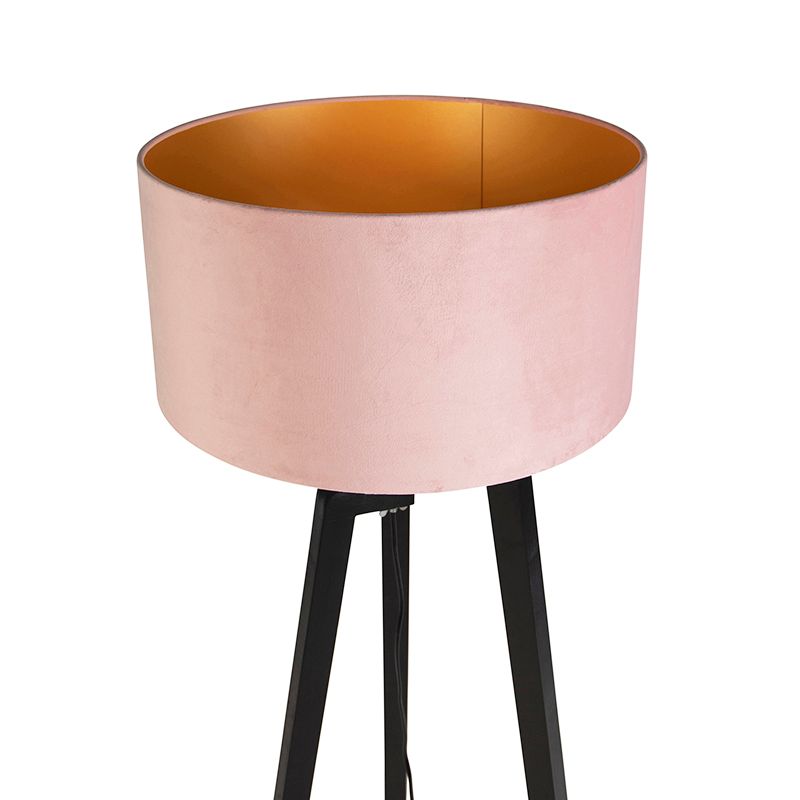 Vloerlamp tripod zwart met roze kap en goud 50 cm - Puros